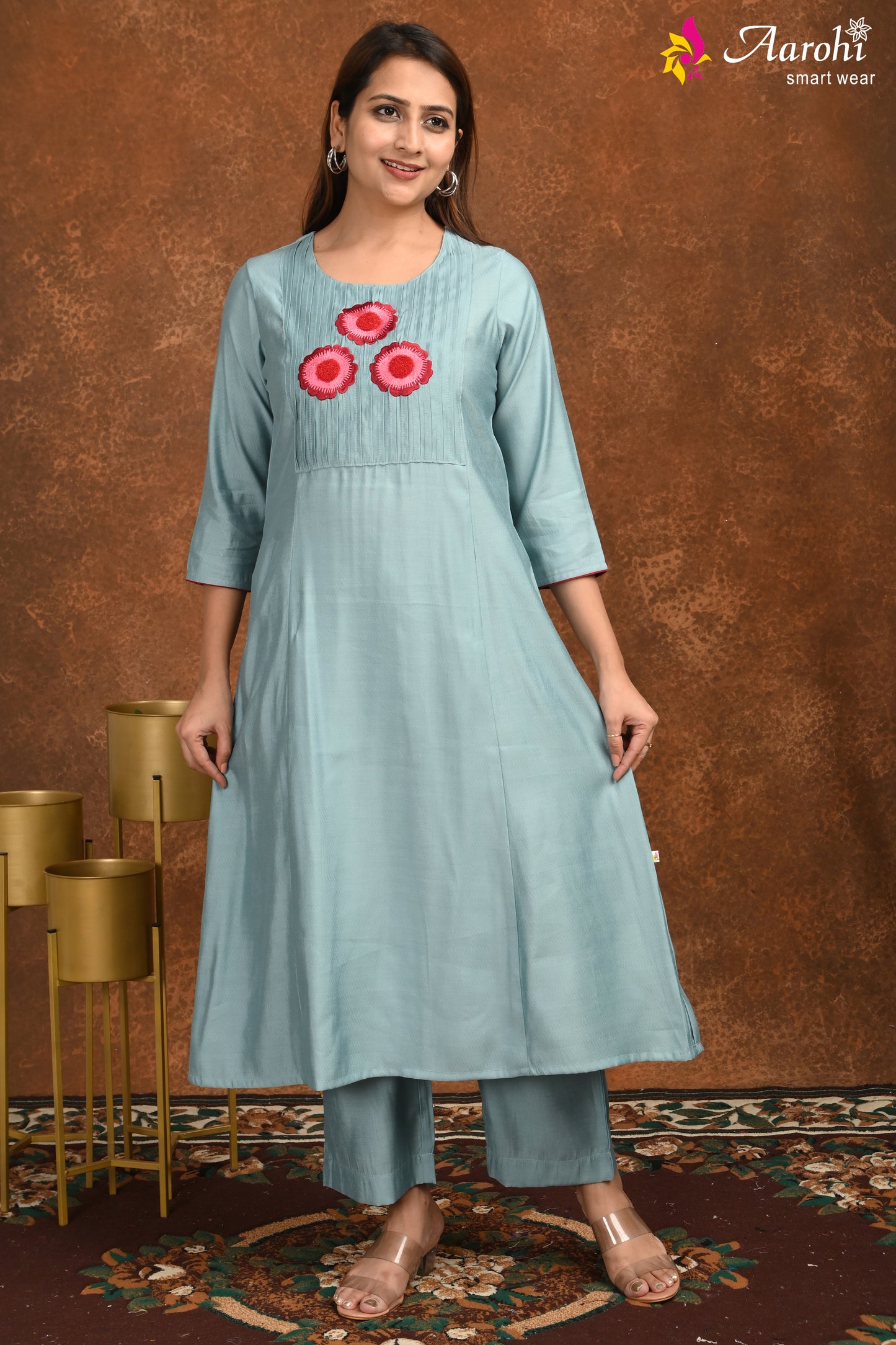 Pastel Blue Embroidered Kurta – Style 4