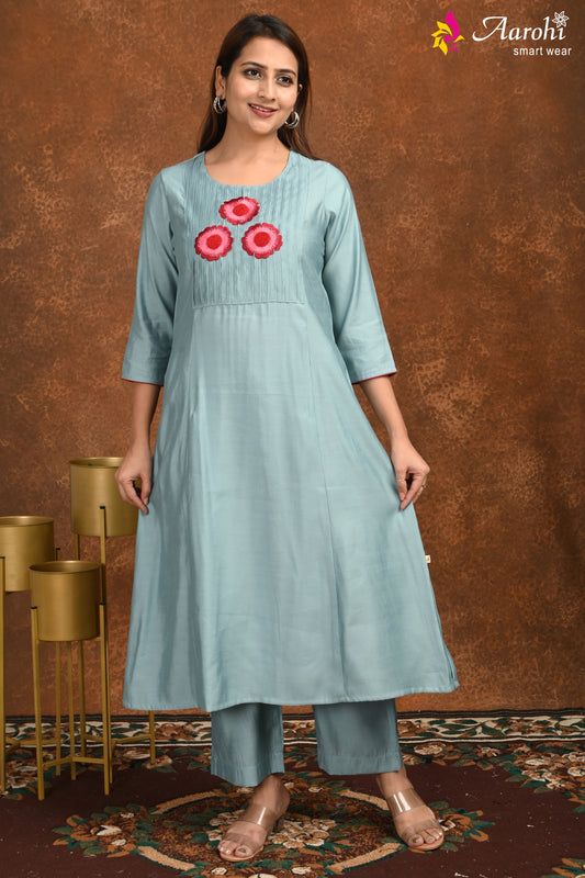 Pastel Blue Embroidered Kurta – Style 4