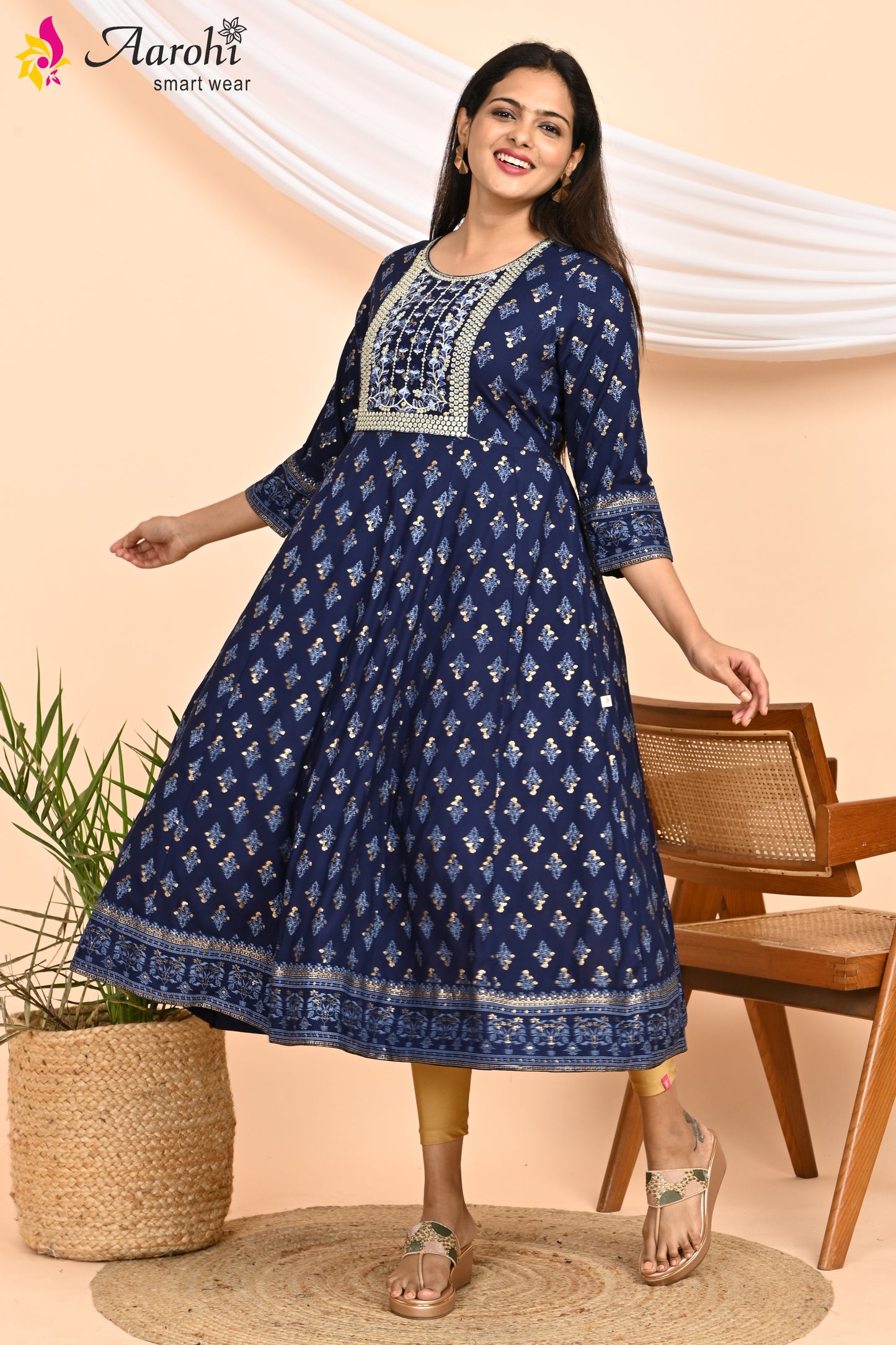 Blue Printed Flared Kurta – Style 8