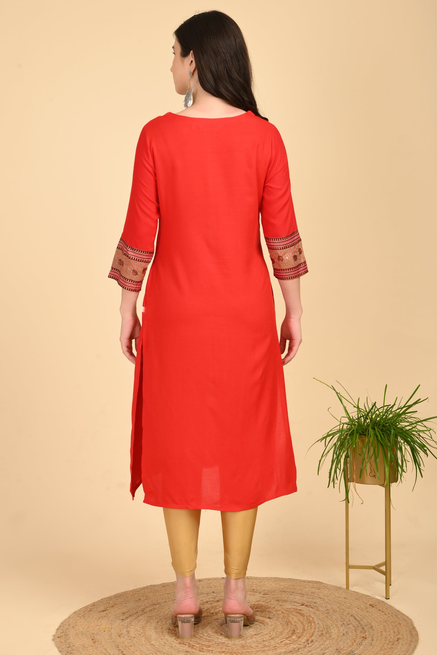 Red Printed Yoke Kurta – Style 6